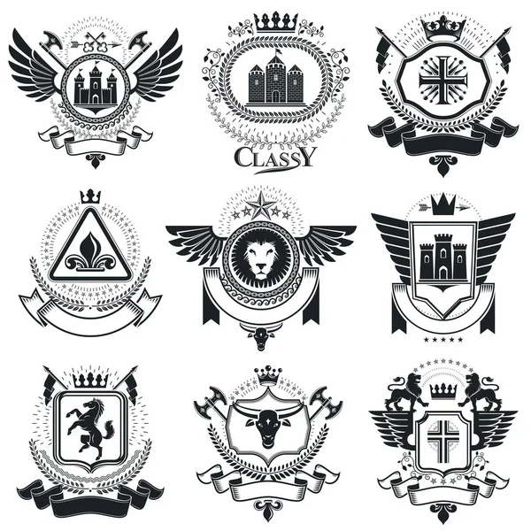 Heraldic emblems in vintage style — Stock Vector