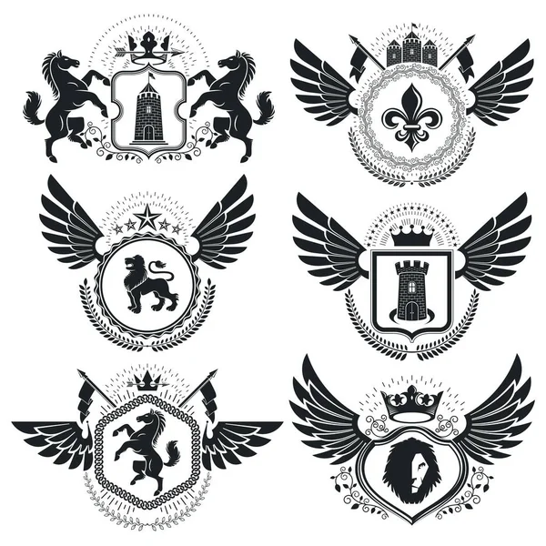 Heraldic coat of arms set — Stock Vector