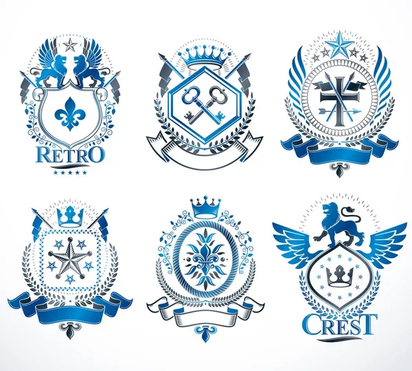 Vintage amblem ile dekoratif öğeler kümesi