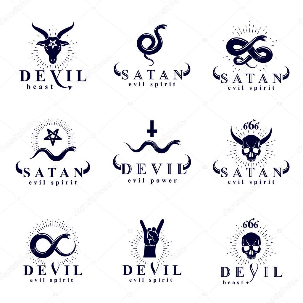 Set of demonic infernal mystic logotypes