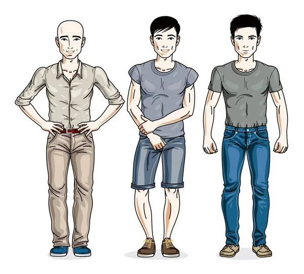 Conjunto de homens vestindo roupas casuais — Vetor de Stock