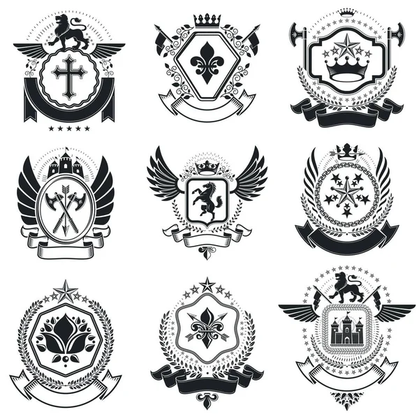 Escudo Heráldico emblemas decorativos — Archivo Imágenes Vectoriales