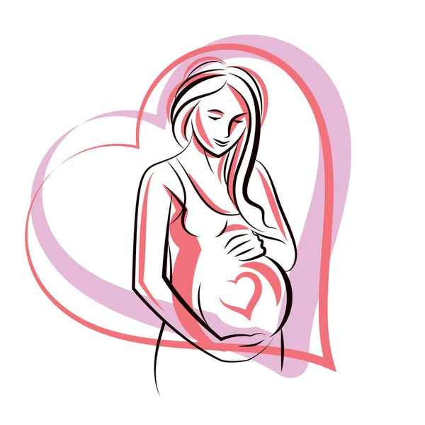 Беременная женщина в окружении формы сердца — стоковый вектор