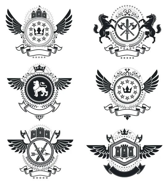 Heraldikai emblémák vintage stílusban — Stock Vector