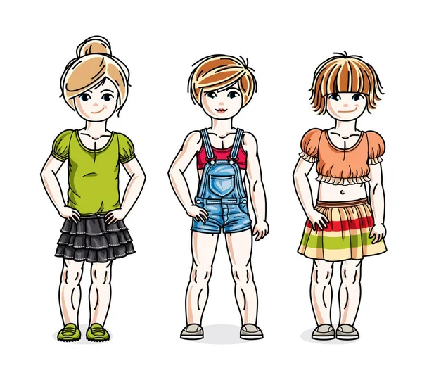 Dívky stojící nosí ležérní oblečení — Stockový vektor