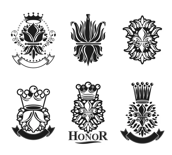 Королевские символы, цветы и короны — стоковый вектор