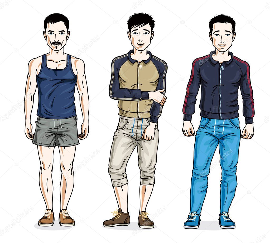 Set of men wearing casual clothes