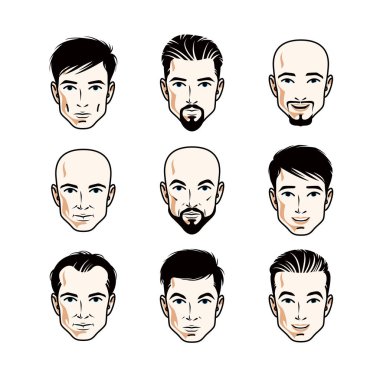 Beyaz adamların yüzleri ile farklı duygular 