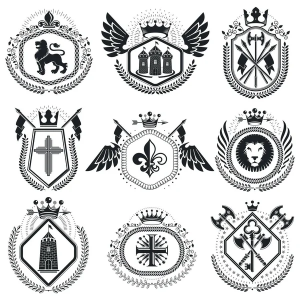 Heraldic coat of arms set — Stock Vector