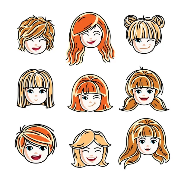 Ensemble d'adolescentes aux cheveux roux et blondes — Image vectorielle