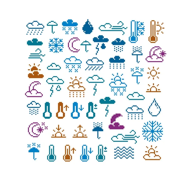 Ensemble d'icônes de météorologie Pixel 8bit — Image vectorielle