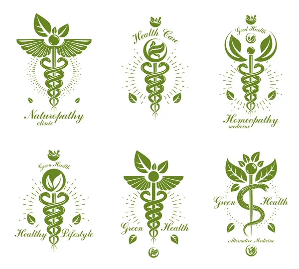 Set of Caduceus conceptual emblems — Stock Vector