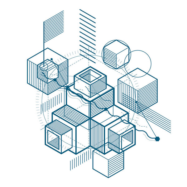 Template made with cubes, hexagons, squares