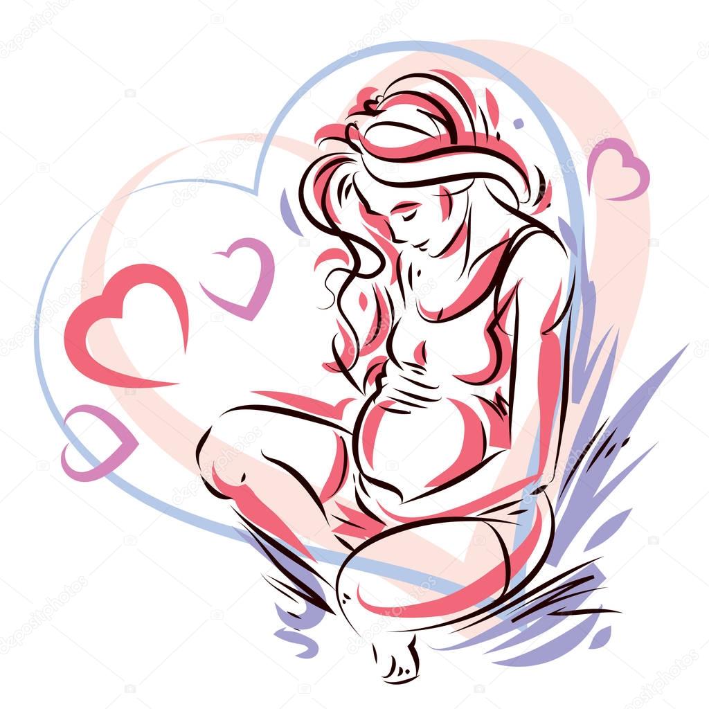 Pregnant female in heart frame