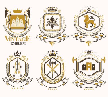  retro tasarım stilize Hanedanlık armaları etiketleri