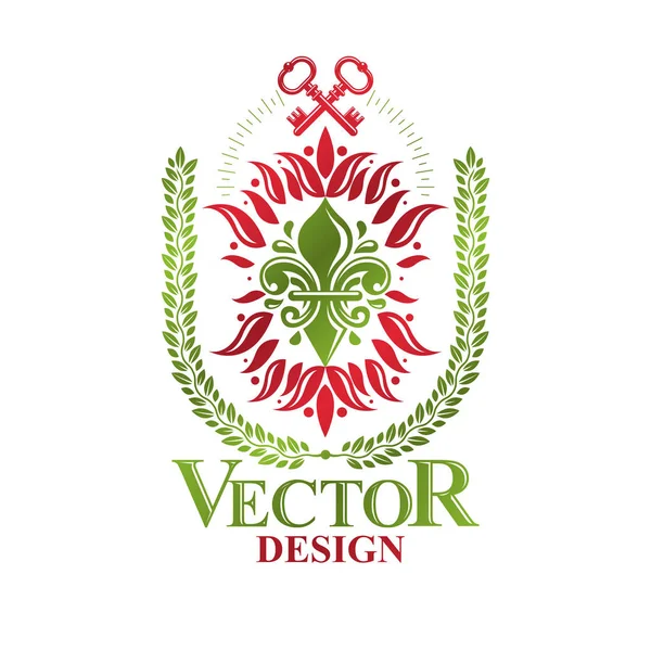 Emblema decorativo con flor de lirio — Vector de stock