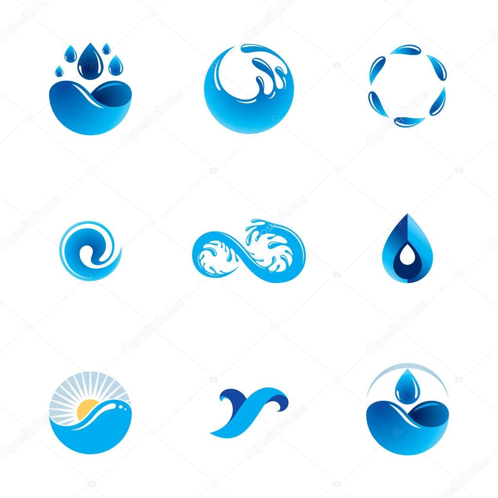  blue water vector set