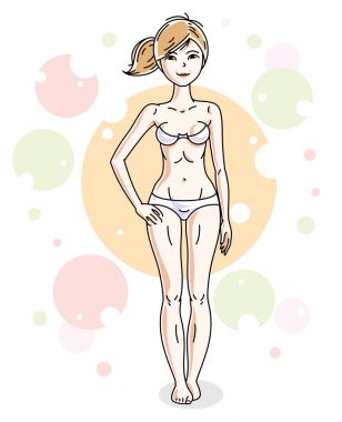 Beyaz sütyen ve külot içinde duran kadın