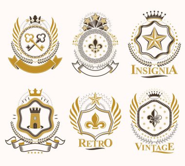  retro tasarım stilize Hanedanlık armaları etiketleri
