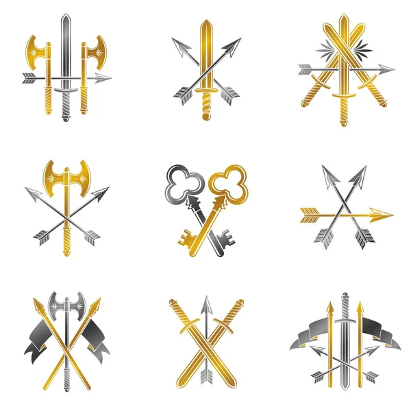 Старовинні емблеми зброя набір. — стоковий вектор