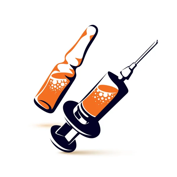 Vial and medical syringe for injections — Stock Vector