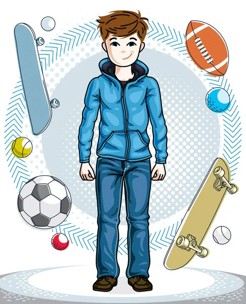 Lindo adolescente chico en casual ropa — Vector de stock