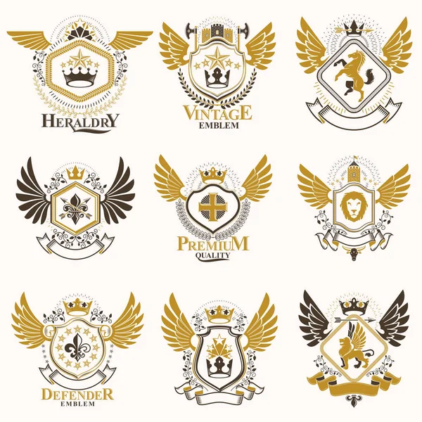 Escudo de armas decorativo heráldico — Vector de stock