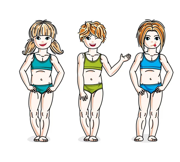 Küçük kızlar renkli bikini giyiyor — Stok Vektör