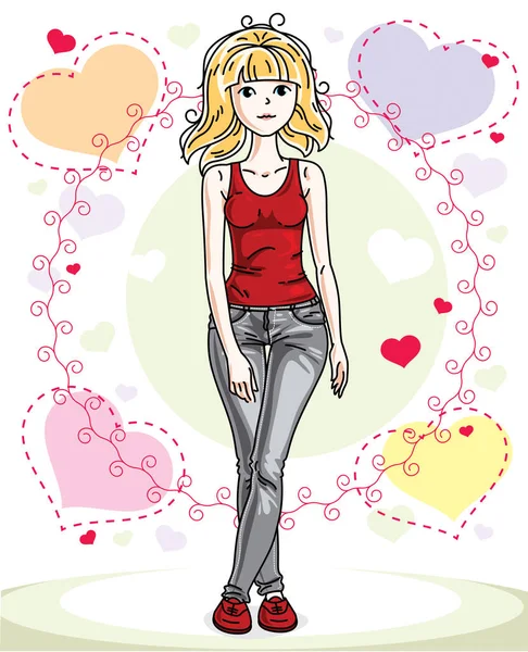 Mujer rubia joven — Vector de stock