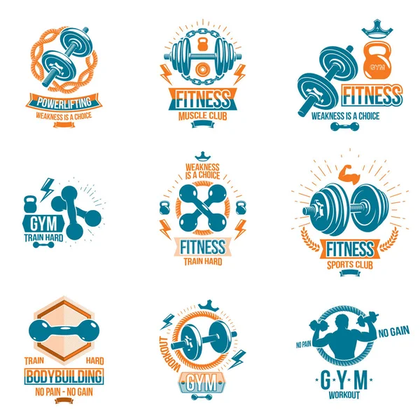 Logotipos de levantamiento de pesas y deporte gimnasio — Vector de stock