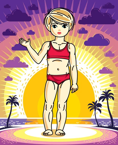 Blonde fille en maillot de bain — Image vectorielle