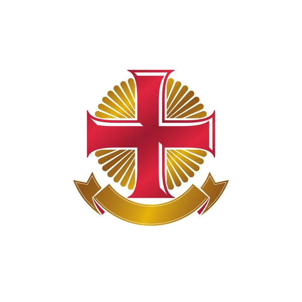 Cruz del cristianismo emblema gráfico — Vector de stock