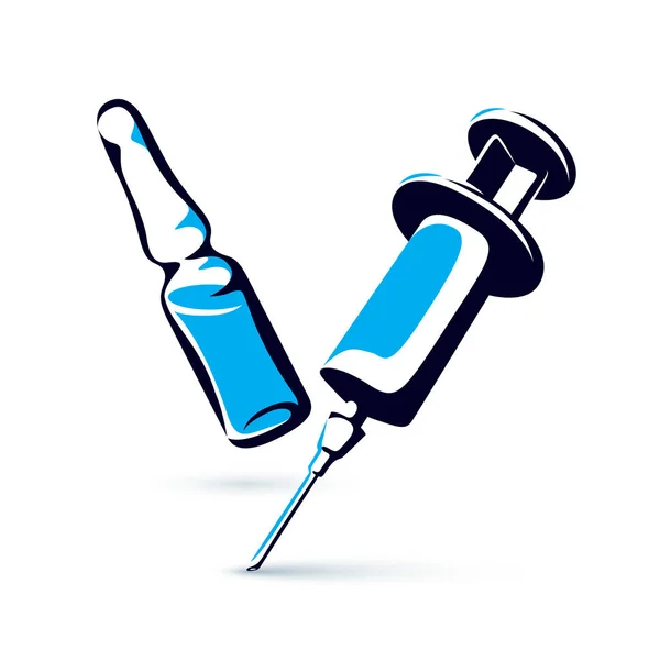 Vial and medical syringe for injections — Stock Vector