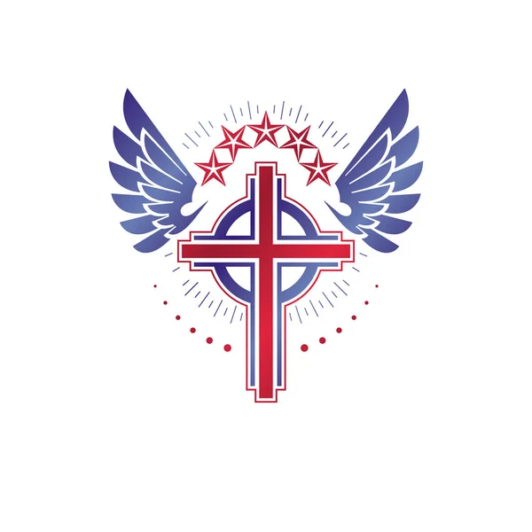 Cristianismo emblema alado gráfico — Vector de stock