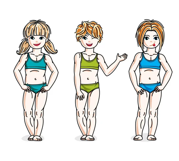 Kleine Mädchen im bunten Bikini — Stockvektor