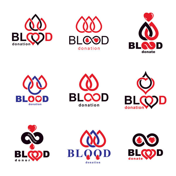 Set of blood donation conceptual logos