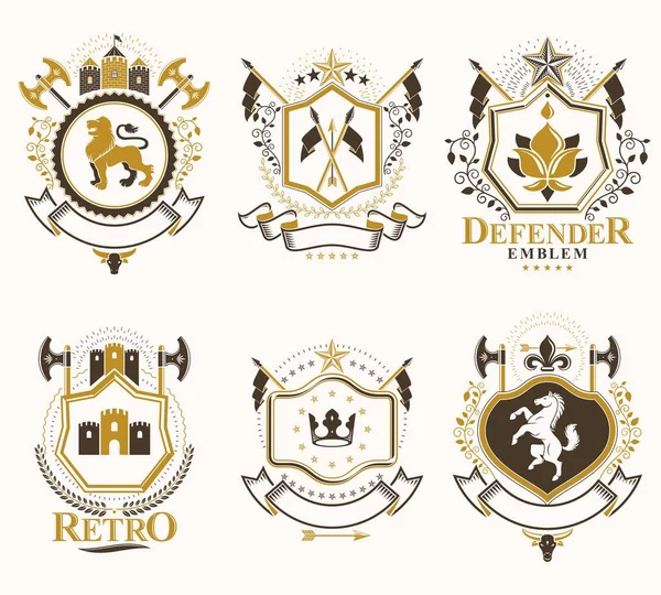 Emblemas creados con elementos decorativos — Archivo Imágenes Vectoriales