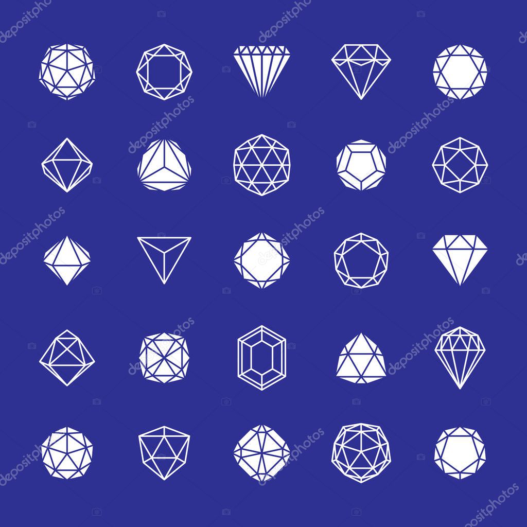 Set of perspective technology shapes, polygonal wireframe objects collection.