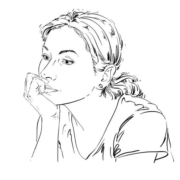 Skizze Porträt einer traurigen Frau — Stockvektor
