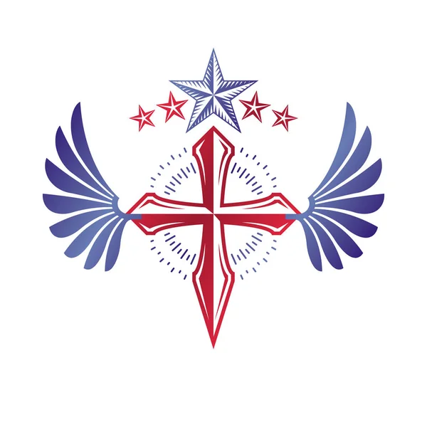 Cristianesimo emblema alato grafico — Vettoriale Stock