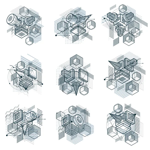 Diseños geométricos con elementos isométricos — Archivo Imágenes Vectoriales