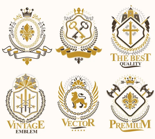 Etiquetas de heráldica estilizadas en diseño retro — Vector de stock