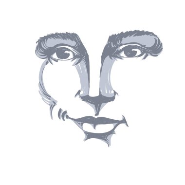 Beyaz deri flört kadın, yüz duygular Tema resimde çizilmiş portresi. Güzel seksi Bayan beyaz zemin üzerine kız hassas yüz özellikleri poz.