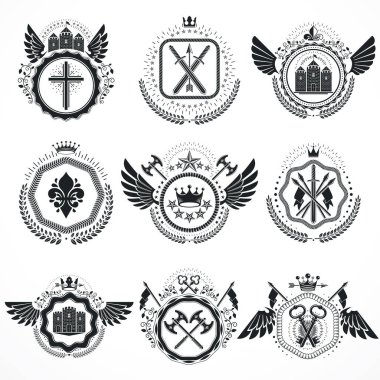 Vektör amblem, vintage hanedan tasarımlar. Kat koleksiyonu, vektör set.