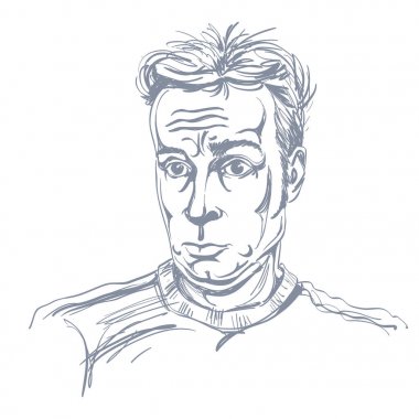 Tek renkli vektör görüntü, şaşırmış genç adam çizilmiş. Şok adam resmi siyah ve beyaz.