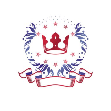 Eski Crown amblemi. Hanedan vektör tasarım öğesi. Retro tarzı etiket, Hanedanlık armaları logo. Beyaz arka plan üzerinde izole antika logo.