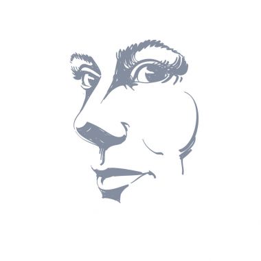 Vektör çizim dalgın kadın hakkında bir şey düşünüyorum. Siyah beyaz portre çekici hala Lady, Sima özellikleri.