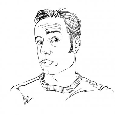 Şok adam, inkarcı Tema çizilmiş vektör Illustration. Tek renkli görüntüyü, yüz ifadelerini bir genç adam.