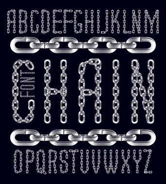 Vektör yazı tipi, trendy patlama poster oluşturulmasında kullanılabilir. Demir zincirle bağlı bağlantı yapılan sermaye yaratıcı harfler.