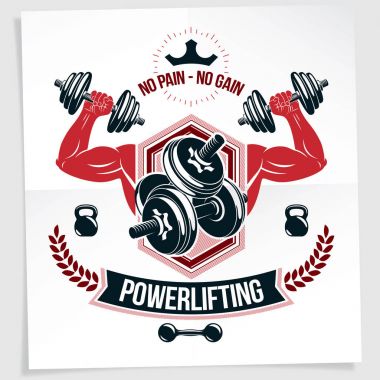 Halter Şampiyonası tanıtım broşürü. Kaslı vücut geliştirmeci kol bileşimi vektör yuvarlak yüzey ağırlık dambıl spor ekipmanı tutar. Acı yoksa, hayır yazma kazanmak.